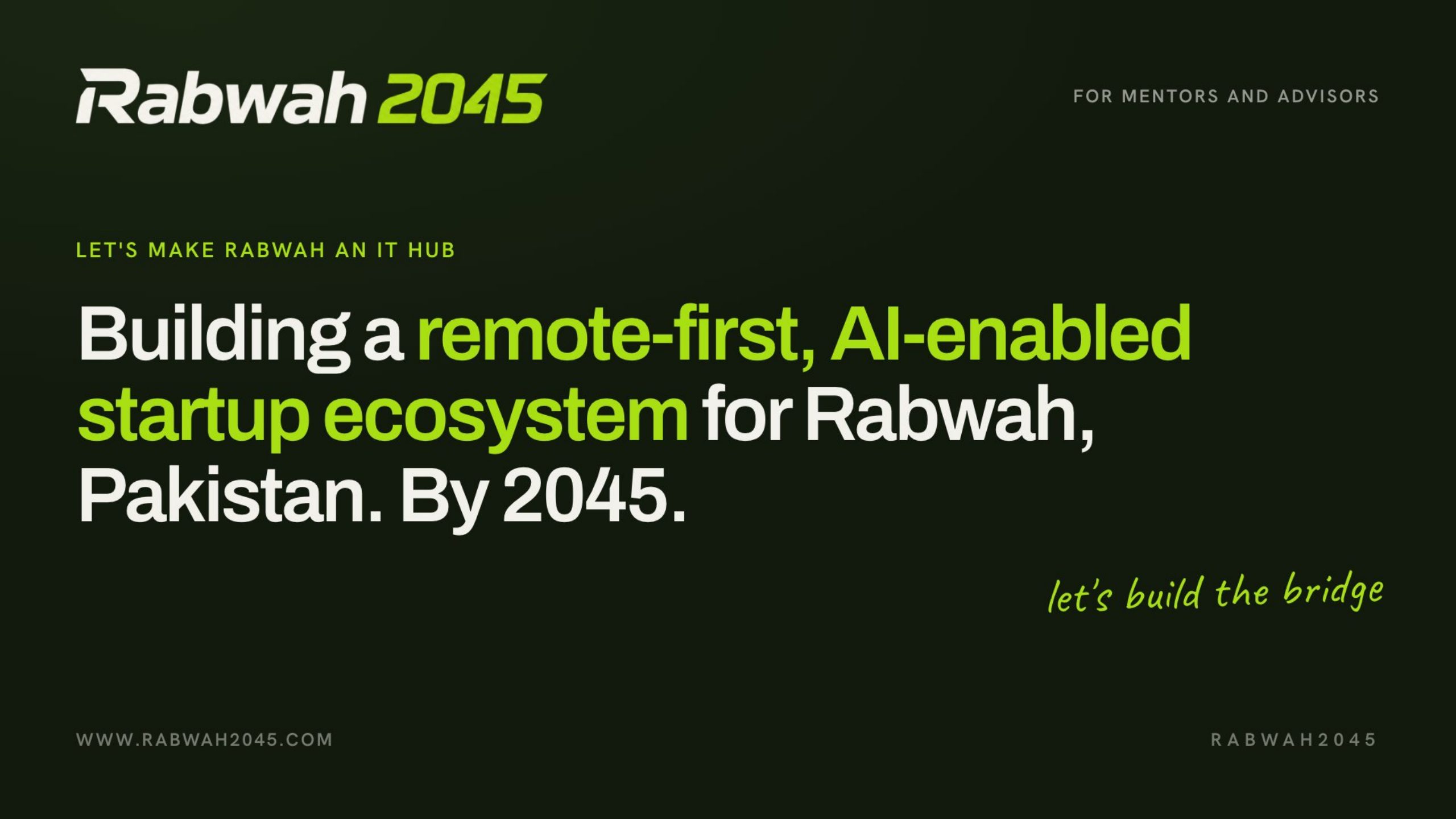 Slide 1 of 15 — Rabwah2045 deck for mentors and advisors
